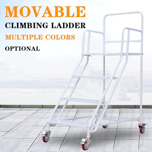 Image of 4 Step Rolling Ladder - Mobile Rolling Stairs with Wheels, Heavy Duty Industrial Safety Non-Slip Metal Rolling Ladders, 880lbs Capacity, for Warehouse, Garage, Supermarket