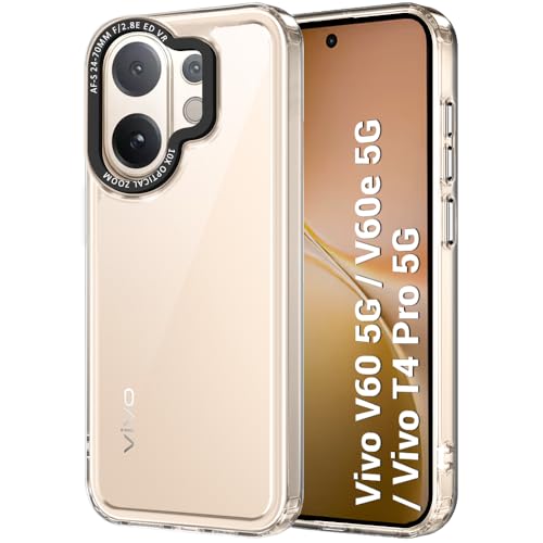 Image of TheGiftKart Hybrid Shockproof Back Cover Case for Vivo V60 5G / V60e 5G / Vivo T4 Pro 5G | Stylish Camera Border | Plated Buttons | Crystal Clear Hard Back Cover Case (TPU & PC, Transparent Bumper)