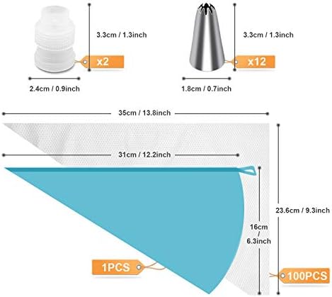 Tamodan Piping Bags and Tips, Cake Piping Bags and Tips Suitable for Beginners Included 100PCS 16 Inch Disposable Piping Bags with 12 Piping Tips Set, 2 Coupler and 1 Reusable Pastry Bags - 4