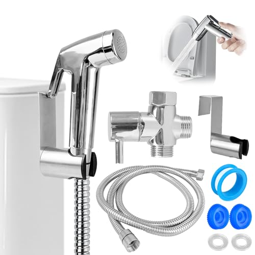 XWGKLN Bidet Sprayer, Stainless Steel Hand Bidet Shower Spray, Handheld Bidet with 1/2 Valve and 15m Shower Hose for Bathroom Cleaning