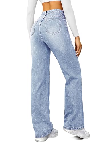 Image of FUNUCA Straight Leg Jeans for Women,High Waisted Wide Leg Loose Microelastic Boyfriend Denim Pants