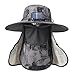 Outdoor Solar Fan Hat, Waterproof Wide Brim Sun Protection Fishing Cap with Face Neck Cover Flap for Outdoor Sports Beach, Dark Gray