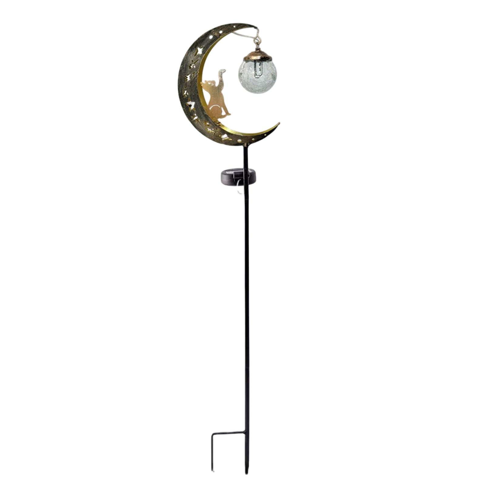 Introti Solar Powered Half Moon LED Pathway Decor IP45 Waterproof Crackle Hanging Glass Globe Ball Built-in Solar Panel for Terraces Lawns Courtyards Walkways Porches (cat)
