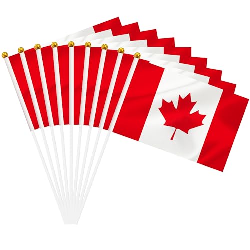 50 Pack Canada Mini Stick Flags, 8.2 x 5.5 Inch