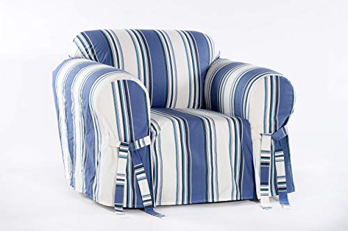 Classic Slipcovers Printed Classic Stripe Canvas Chair Slipcover, Blue