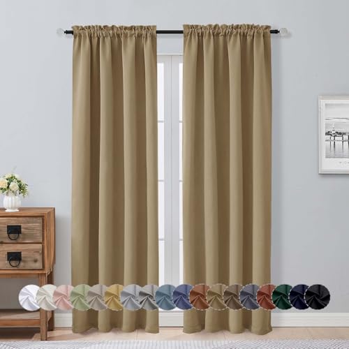 Image of Aiyufeng Taupe Blackout Curtains for Bedroom 84 Inch Length 2 Panels Set, Solid Thermal Insulated Privacy Living Room Window Treatment Curtains Blackout Drapes, W40 x L84 Inch, Taupe