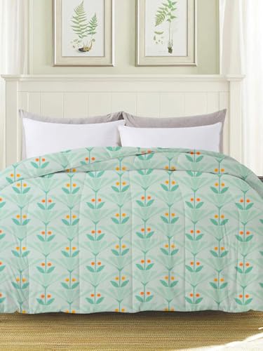 Image of HOMEKART 220 GSM Premium Reversible Microfiber AC Comforter for Single Bed | Soft, Lightweight & Breathable All-Season 3-Layer Quilted Blanket (150 cm x 225 cm, Floral, Bright Green)