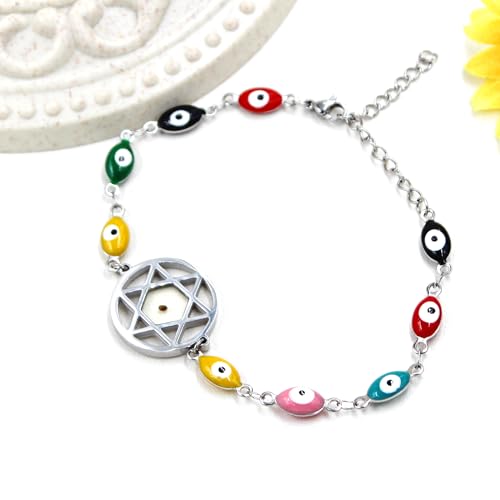 Image of Multi-color Evil Eye Bracelet, Round Star /Triangle /Heart /Round Mountain Faith Seed Charm Adjustable Jewelry for ladies Religious Gifts