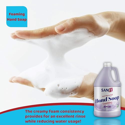 Image of Sanit Antibacterial Foaming Hand Soap Refill - Advanced Formula with Aloe Vera and Moisturizers - All-Natural Moisturizing Hand Wash - Made in USA, Lavender, 1 Gallon