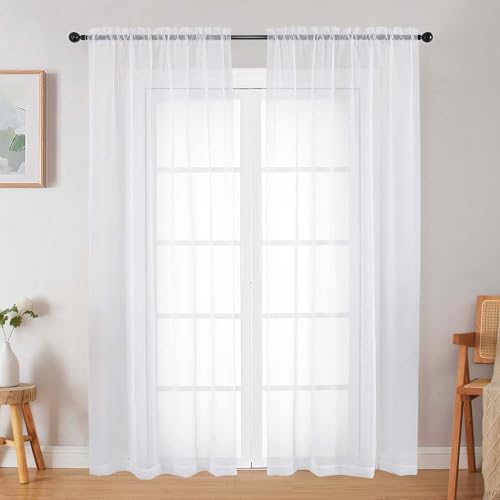 WelvetBLK White Sheer Curtain for Bedroom Living Room 72 Inches Long 2 Panels Set Solid Soft Airy Light Filtering Sheer Window Curtains Modern Rod Pocket Door Curtain White 42 Wx72 L Inches