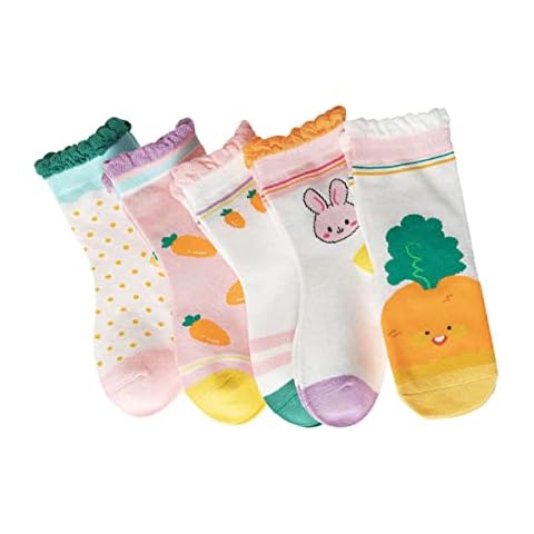Kids Girls 5 Pairs Cotton Cat Socks Novelty Funny Animal Bunny Rabbit Carrot Cozy Crew Cute Socks for Kids Toddler Girls ,2-4 Years Cover