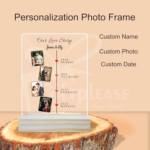 Image of Giftplease Customized Photo And Text Frame With Wooden Stand | Personalised Printed Photo Frame | Gift | Birthday | Anniversary (Transparent, 5MM, 6 * 8 Inches), Tabletop