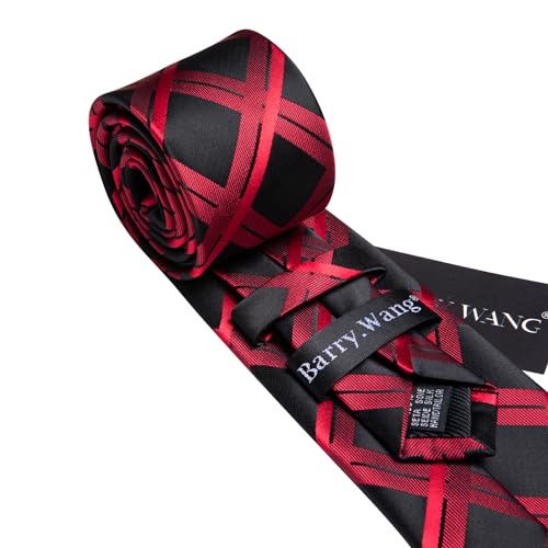 Image of Barry.Wang Men Ties Set Silk Necktie Silk Checked Woven Pocket Square Cufflinks Wedding Business