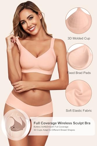 Image of HORISUN Wireless Bras for Women Soft Comfortable No Underwire T Shirt Bra Seamless Full Coverage Bras with Support