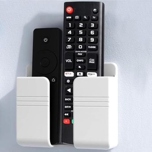 Image of WALLVIEW TECH Pack of 4 Wall Mounted Mobile Holder Storage Case for Remote, Wall Mounted Mobile Stand /Multi Purpose Stand with Hole for Phone Charging (White)