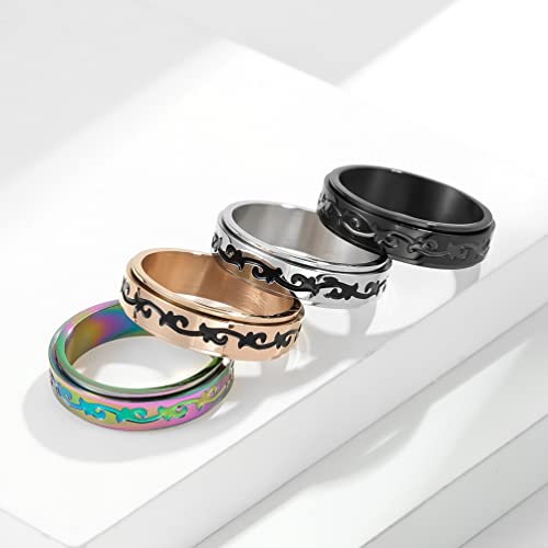 Unisex Stainless Steel Creative Vine Flower Pattern Rotatable Fidget Ring Wedding Band4
