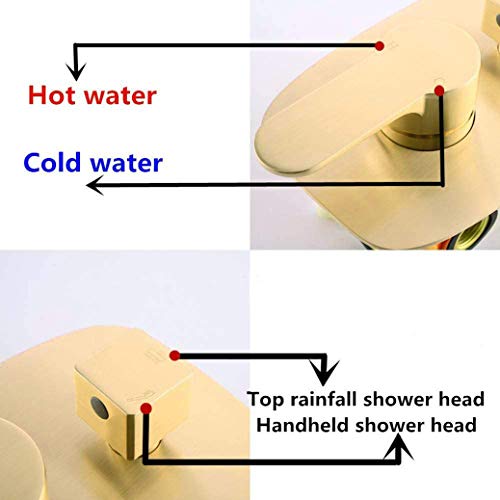 Système de douche or brossé mural en laiton de luxe pour douche italienne