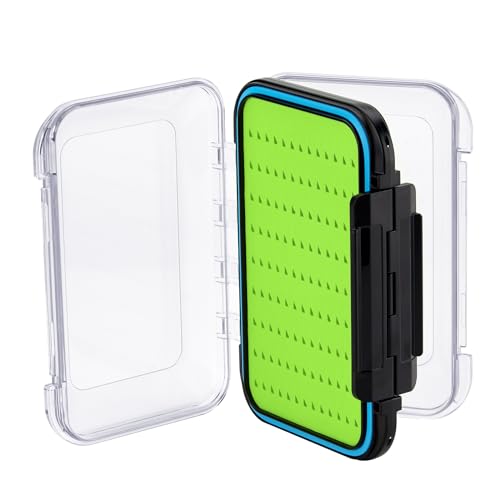 Gonex Cajas para pesca con mosca, Impermeable Caja de Moscas Cebos Señuelos de Doble Capa, Transparente, Tamaño A 10,4 x 7,6 x 3 cm, Verde