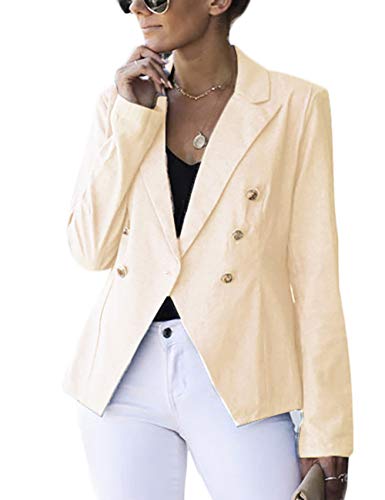 Women's Open Front Long Sleeves Work Blazer Coat Business Casual Buttons Jacket Suit Tops Apricot S