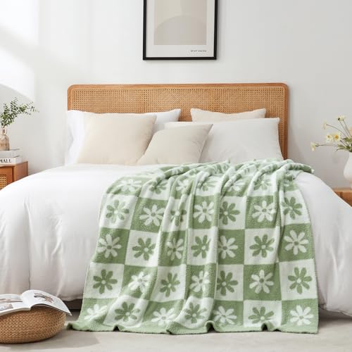 Couverture chaude et moelleuse en microfibre réversible, jeté de lit vert sauge