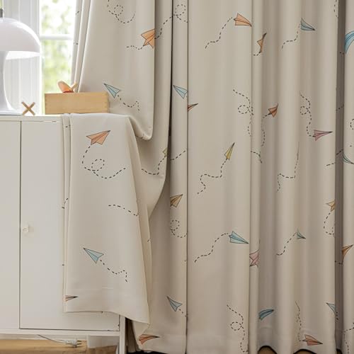 Risuho Cartoon Airplane Blackout Curtain Colorful Aircraft Printed Curtains