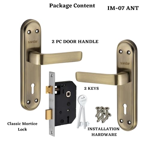 Image of SARDAR IM-07 Iron Handle Set 7 Inch|2 Keys | 6 Lever Single Turn Lock Set| Handle Set for Door, Bathroom, Bedroom, Living Room| (Antique)