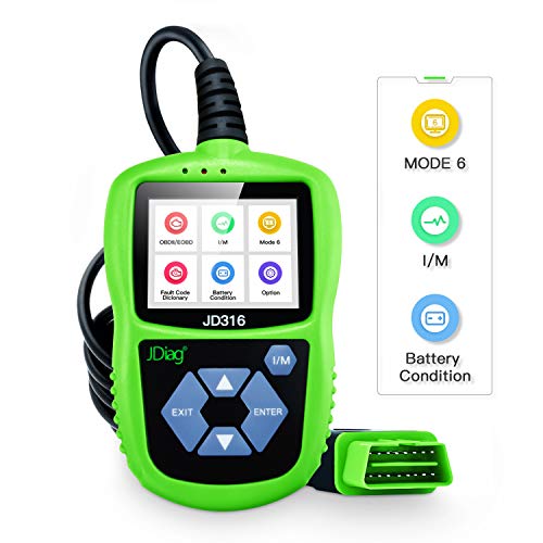 JDiag OBD2 Lector de códigos Herramienta de diagnóstico del coche Escaneo universal Escáner de coche OBD2 HD Pantalla LCD JD316 con 6 modos (Verde)