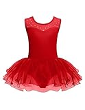 Zaclotre Girls Ballet Leotards Short Sleeve Sparkle Mesh Tutu Ballerina Outfits Christmas Dress for Toddler Red