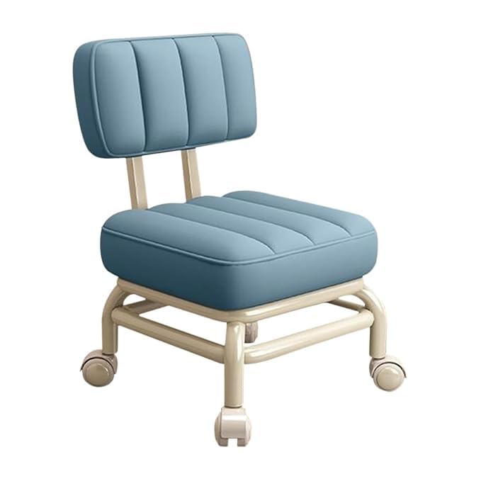 MIXEN Rolling Stool Chair with Back Support Foot Stools Small Round Stool Chair Swivel Work Task Chair with Wheels Round Rolling Stool for Home Cleaning Garage Shop and Office Working (Sky Blue)