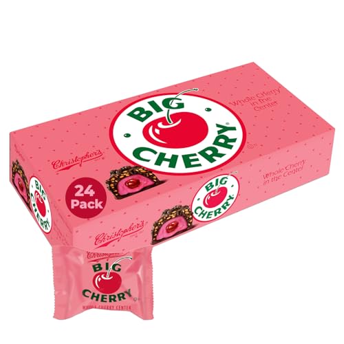 Big Cherry Candy Bars, Pack of 24 - Whole Real Cherry Coated with Chocolate and Topped with Chopped Roasted Peanuts - Individually Wrapped Nostalgic/Retro Candy - Kosher Certified Delicious Candies - image 1