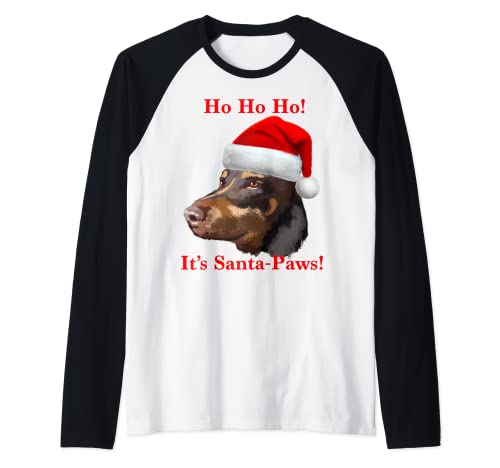 Doberman Pinscher Santa Paws Maglia con Maniche Raglan