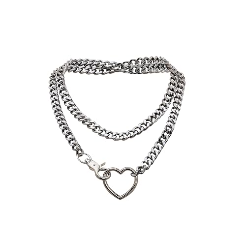 Chunky Gold Choker Necklaces for Women, Long Gold Chain Heart Necklace, 36 Inches Slip Chain Adjustable Lariat Heart Y Necklace for Women and Men, Goth Chunky Heart Necklace Jewlery Gifts