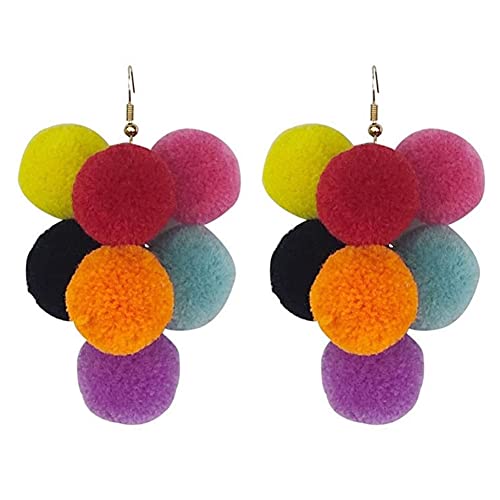 Boho Unique Elegant Colorful Fur Ball Dangle Drop Earrings Trendy Personalized Exaggeration Hypoallergenic Jewelry Gift