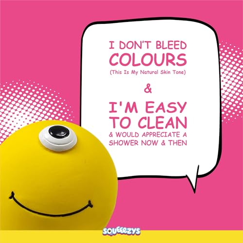 Image of SQUEEEZYS Monster Ball Yellow Squeaky Chew Toys for Dogs (Pack of 2), 100% Natural Latex Rubber, 100% Non-Toxic, 95% Biodegradable Squeaky Dog Toy, Perfect Dog Toys for X-Small-Small Breeds (0-10kgs)