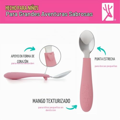 Miniatura 4 de Elk And Friends Cubiertos Para Niños Con Mango De Silicona, Cubiertos Seguros Para Niños, Utensilios Para Niños Pequeños, Cucharas Para Bebés Y Tenedores, Cubiertos De Acero Inoxidable