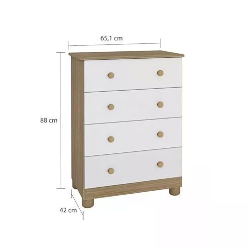 Quarto de Bebê Completo com 1 Berço Americano Uli 1 Cômoda 4 Gavetas Junior Móveis Peroba Branco/car