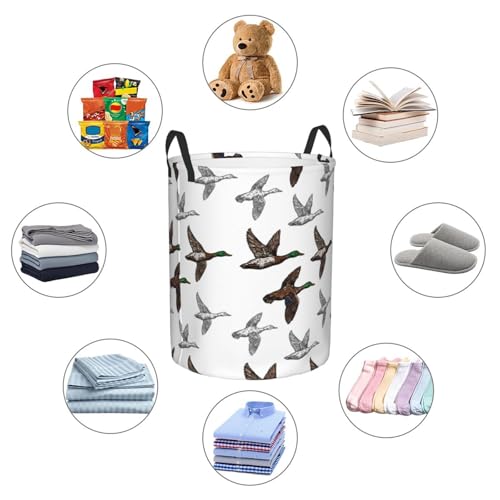 Image of Laundry Basket Room Decor,Round Laundry Hamper Waterproof Dirty Clothes Hamper Collapsible Laundry Baskets With Handles,Toy /Clothes Storage Basket For Home Dorm Bathroom Decor