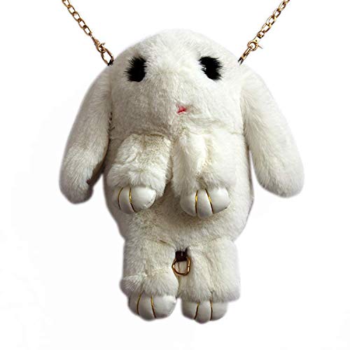 Sanjis Enterprise Womens Girls Rabbit Faux Fur Backpack Bunny Hare Shoulder Sling Bag Plush Doll Cross-body Handbag Knapsack Travel Satchel (Multicolor)
