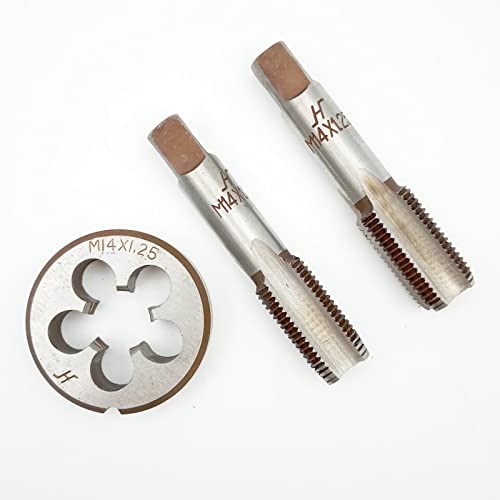 Acdeyaca Metric Hand Tap and Die Set, M14 x 1.25 Thread Tap and Round Die, 2 Right Hand Straight Taps & 1 Die (M14X1.25)