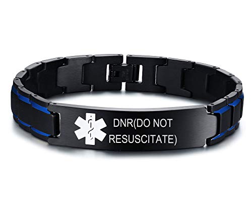 VNOX DNR(DO NOT RESUSCITATE)-Two Tone Brushed Stainless Steel Emergency Medical Alert ID Adjustable Bracelet Wristband
