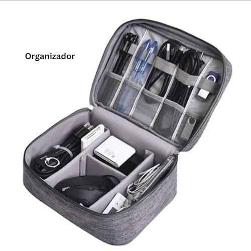 Organizador Bolsa Estojo para Cabos e Acessórios Eletrônicos, Tecido Resistente para Presente (Cinza