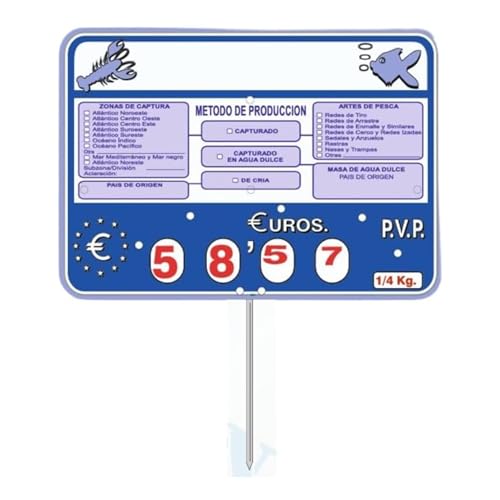 BALSAT Portaprecios para Pescaderías | Con Sistema de Ruleta | Expositor Profesional de Etiquetas para Precios | Paquete de 12 Unidades, 152 x 107 mm | Registro Sanitario Alimentario Mod. Atlántico