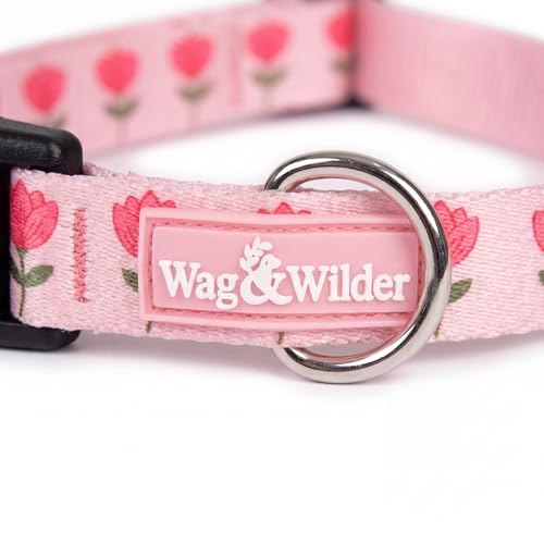Image of Wag and Wilder Dog Collar and Leash Set for Small, Medium & Large Dogs - Heavy Duty Adjustable Collar & 5 FT Dog Leash Combo, Strong Metal Hook (Jaipur Bloom- Pink, Large, Collar Only)