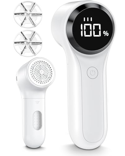 BZGG Quitapelusas Electrico Recargable, Pantalla LED Maquina Quitar Bolitas Ropa, Quita Pelusas para Ropa Electrico 1200 mAh, 3 Velocidades Ajustables Quita Bolas de la Ropa con 6 Cuchillas,Blanco