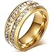 LEEYA NL10 Mens Womens 8MM Titanium Stainless Steel High Polished 18K Gold Plated Channel Set Cubic Zirconia CZ Promise Engagement Band Unisex Gold Wedding Ring Comfort Fit, Size 6-13 (9, Gold)