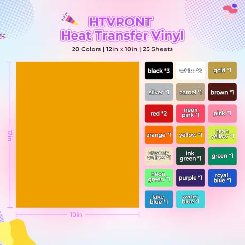 Image of HTVRONT Heat Transfer Vinyl - 25 Packs HTV Vinyl for T-Shirts