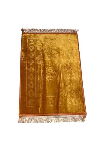 Extra Thick Prayer Mat - Luxury Soft Padded Musallah NON-SLIP Muslim Islamic Prayer Mat Musalah Namaz Rug, Ramadan Gifts (120cm x 80cm) (Golden)