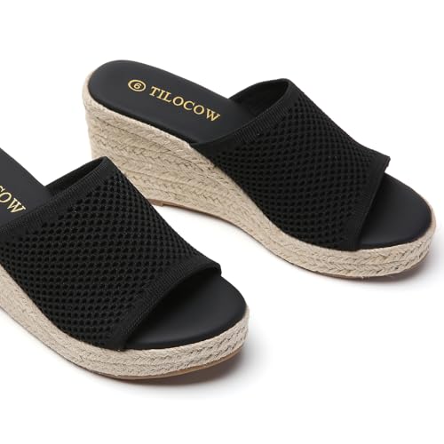 Tilocow Knit Espadrilles Wedges for Women Comfortable Slip On Platform Wedge Sandals Summer Beach Dress Heels Shoes3