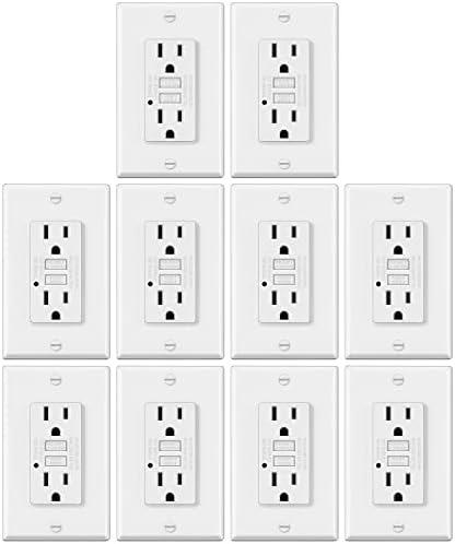 10 Pack - ELECTECK 15 Amp Non-Tamper Resistant GFCI Outlets, Decor GFI Receptacles with LED Indicator, Ground Fault Circuit Interrupter, Wallplate Included, ETL Listed, White