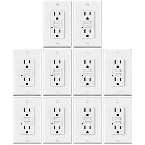 10 Pack - Electeck 15 Amp Non-Tamper Resistant Gfci Outlets, Decor Gfi Receptacles With Led Indicator, Ground Fault Circuit Interrupter, Wallplate Included, Etl Listed, White #TOP5